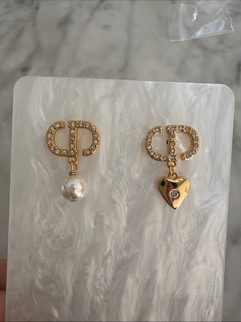 Drop Earrings with Pearl & Heart Charms